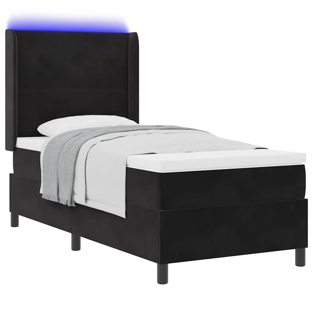 vidaXL Łóżko sprężynowe z paskami LED Czarny 90 x 200 cm Aksamit