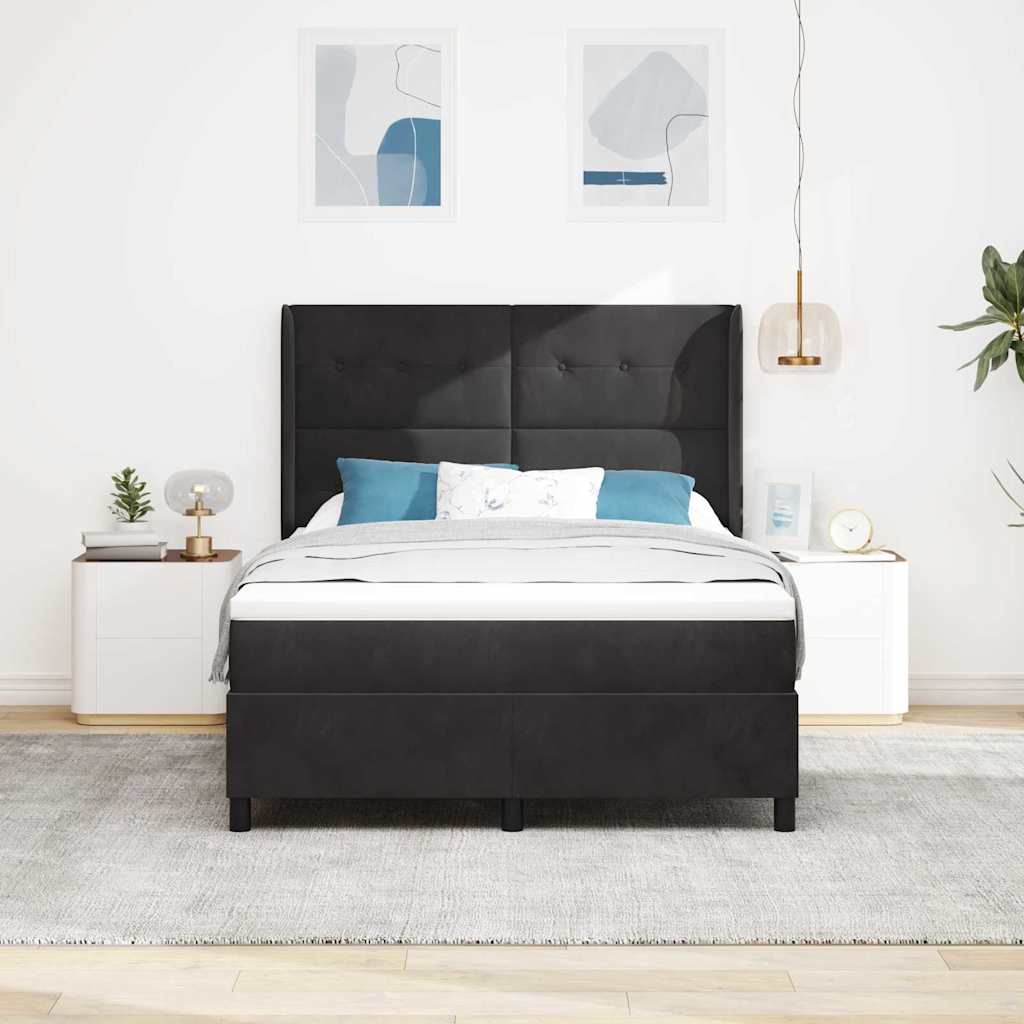 vidaXL Łóżko sprężynowe z paskami LED Czarny 160 x 200 cm Aksamit