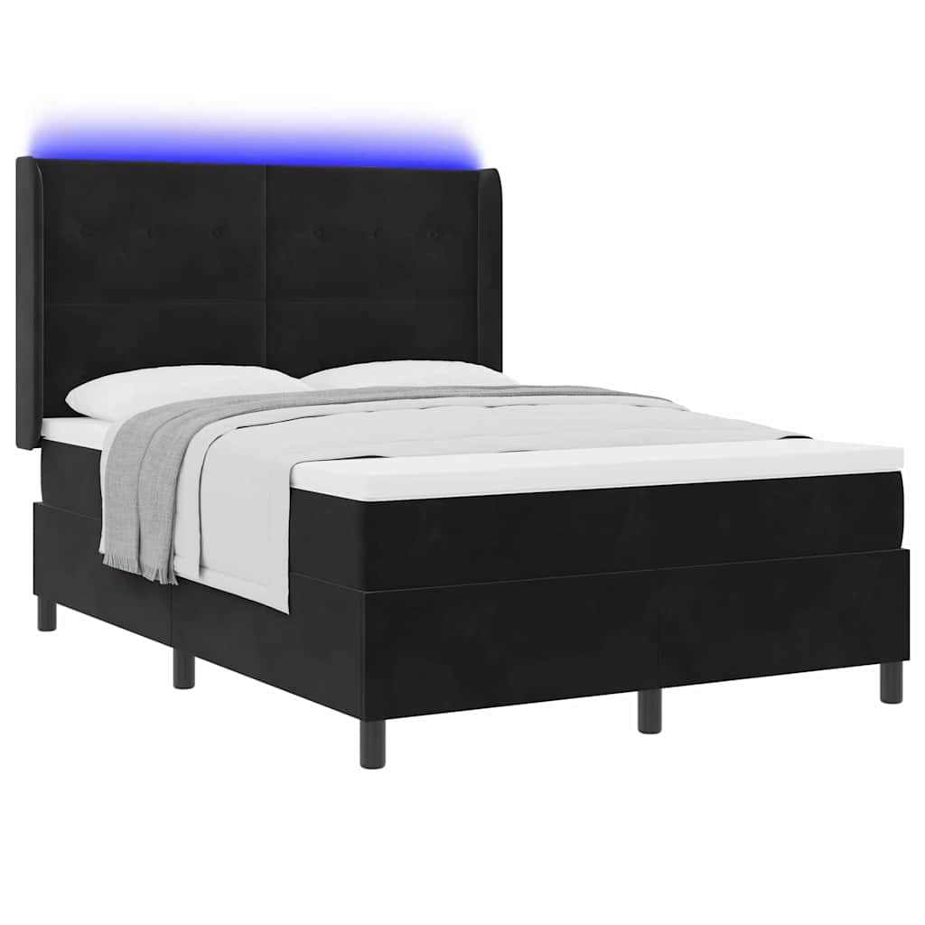 vidaXL Łóżko sprężynowe z paskami LED Czarny 160 x 200 cm Aksamit