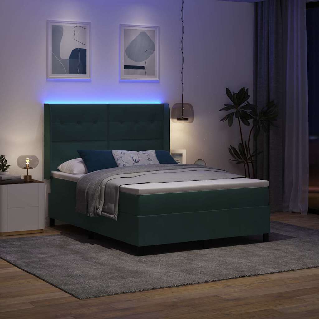 vidaXL Łóżko sprężynowe Ciemna zieleń 160 x 200 cm Aksamit