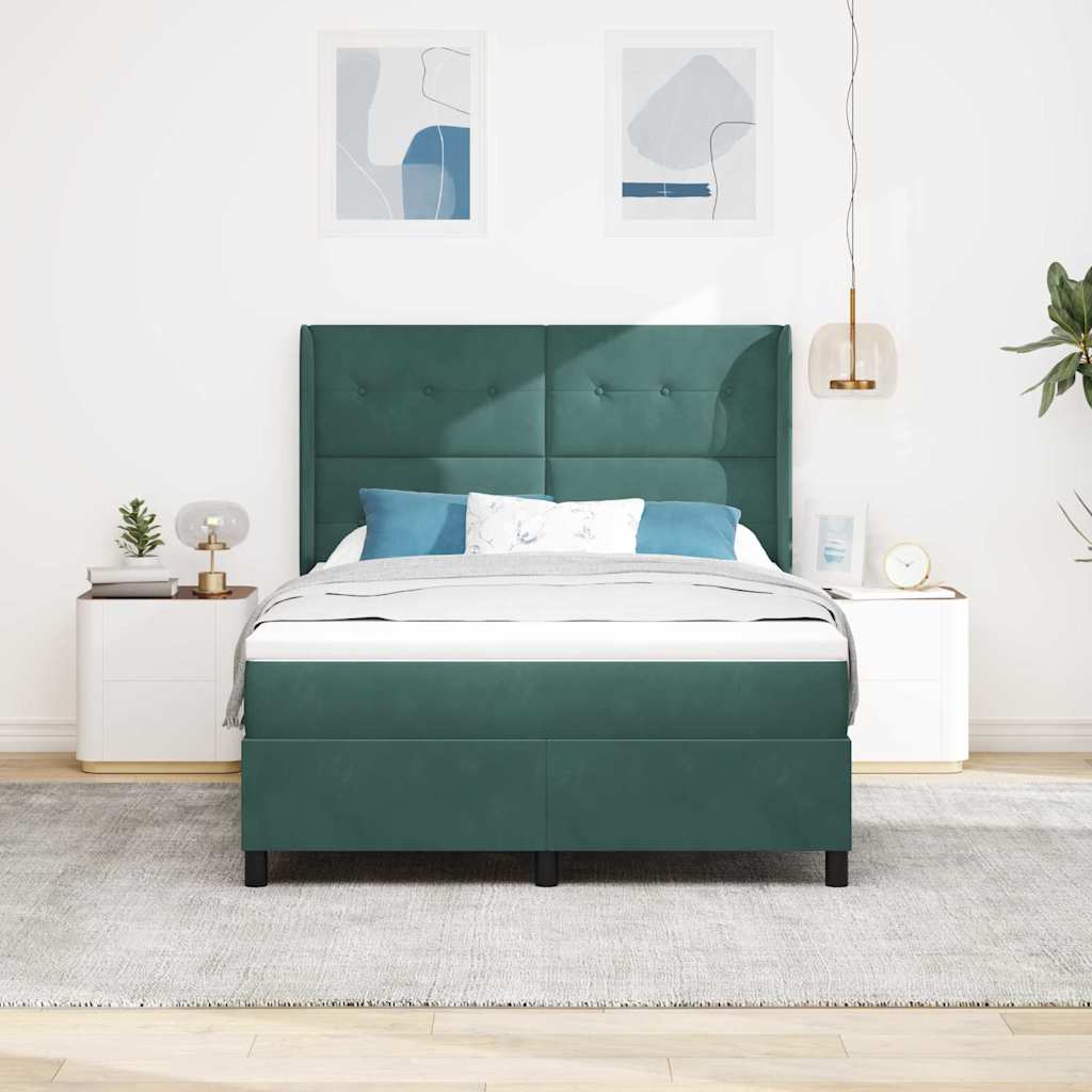 vidaXL Łóżko sprężynowe Ciemna zieleń 160 x 200 cm Aksamit