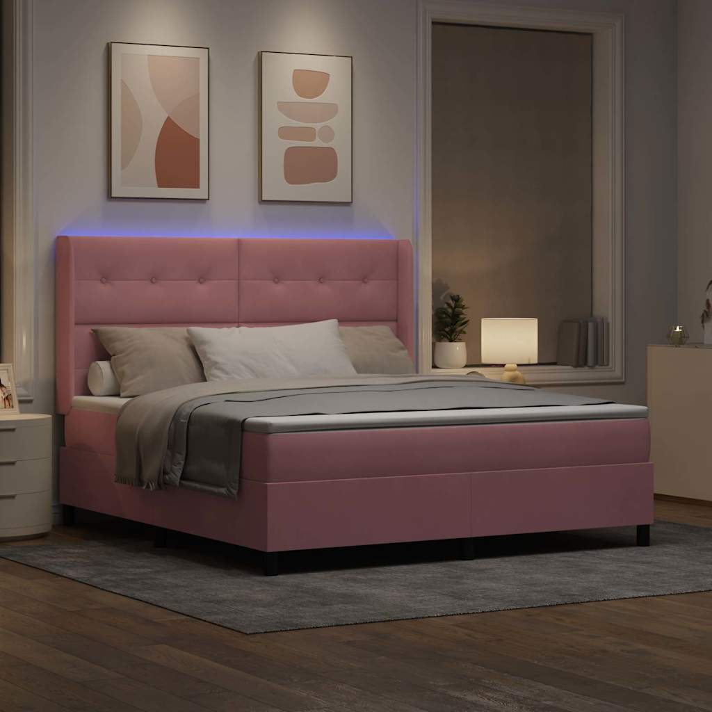 vidaXL Łóżko sprężynowe z materacem z LED Różowy 180 x 200 cm Aksamit