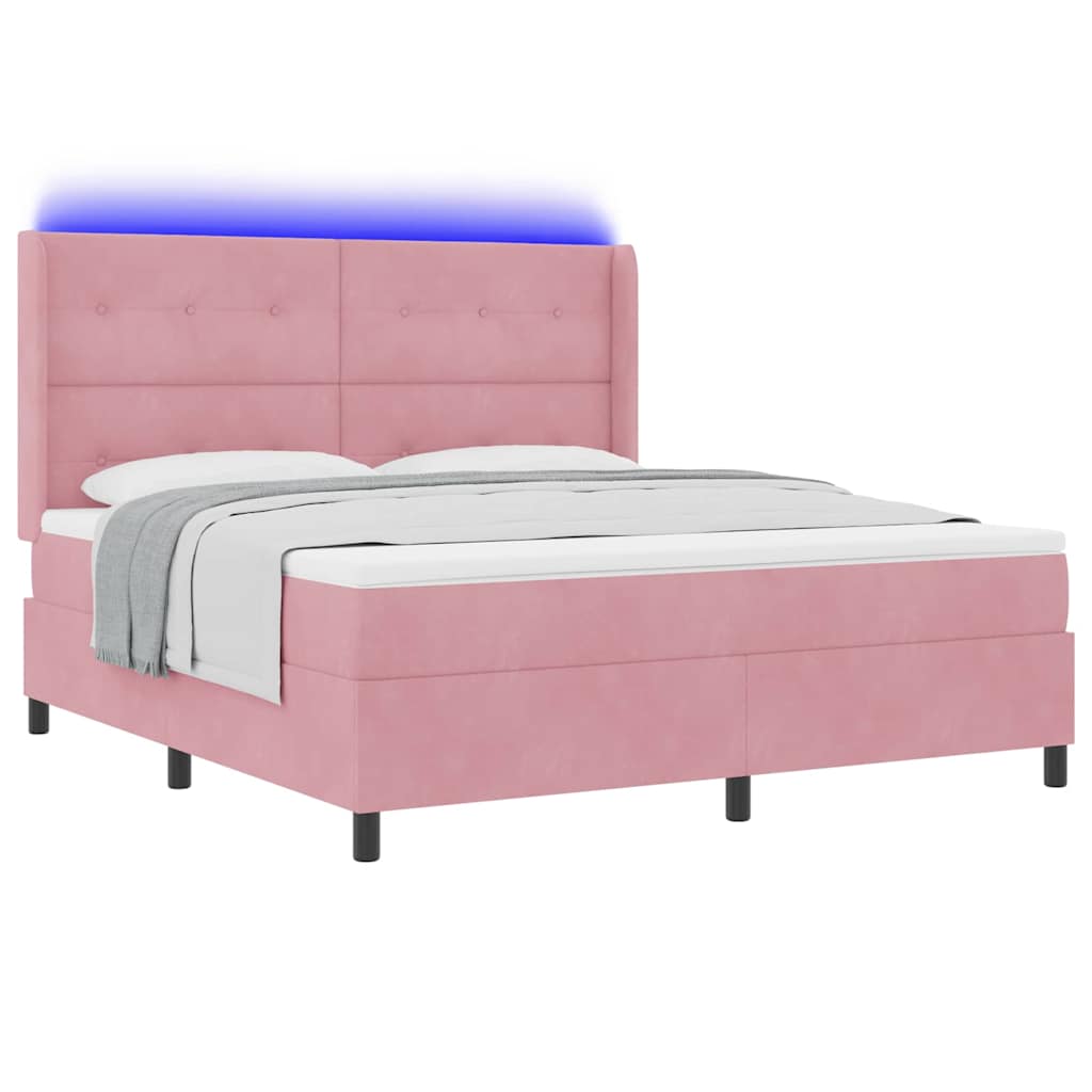 vidaXL Łóżko sprężynowe z materacem z LED Różowy 180 x 200 cm Aksamit