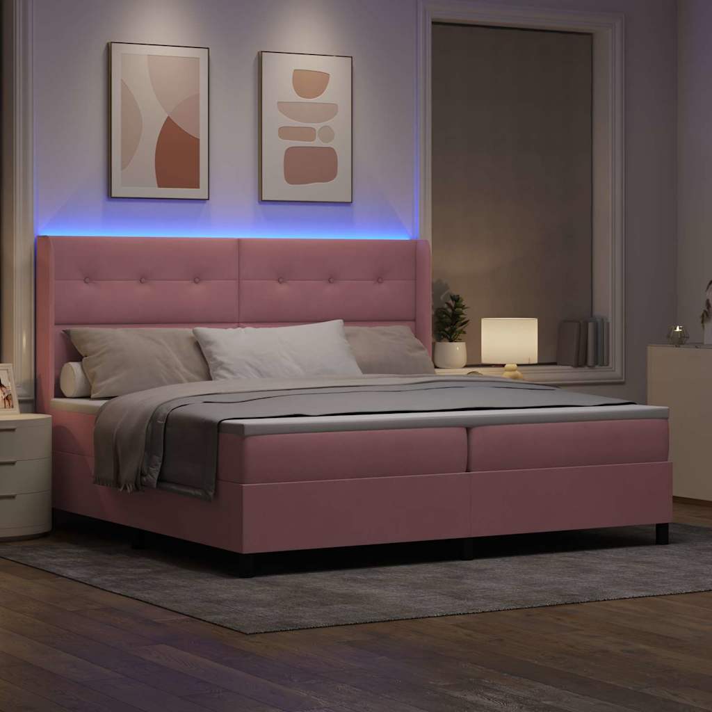 vidaXL Łóżko sprężynowe z materacem z LED Różowy 200 x 200 cm Aksamit