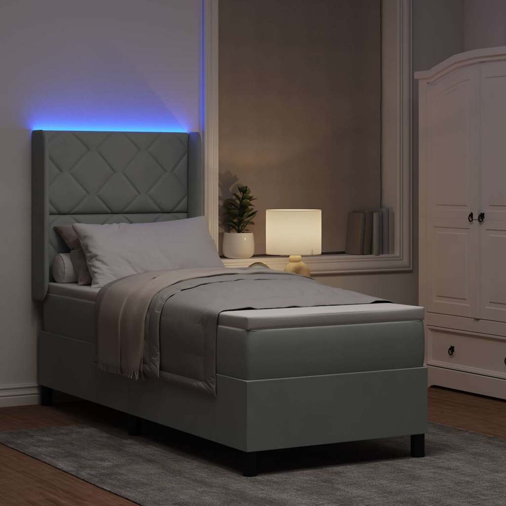 vidaXL Łóżko sprężynowe z paskami LED Jasnoszary 80 x 200 cm Aksamit