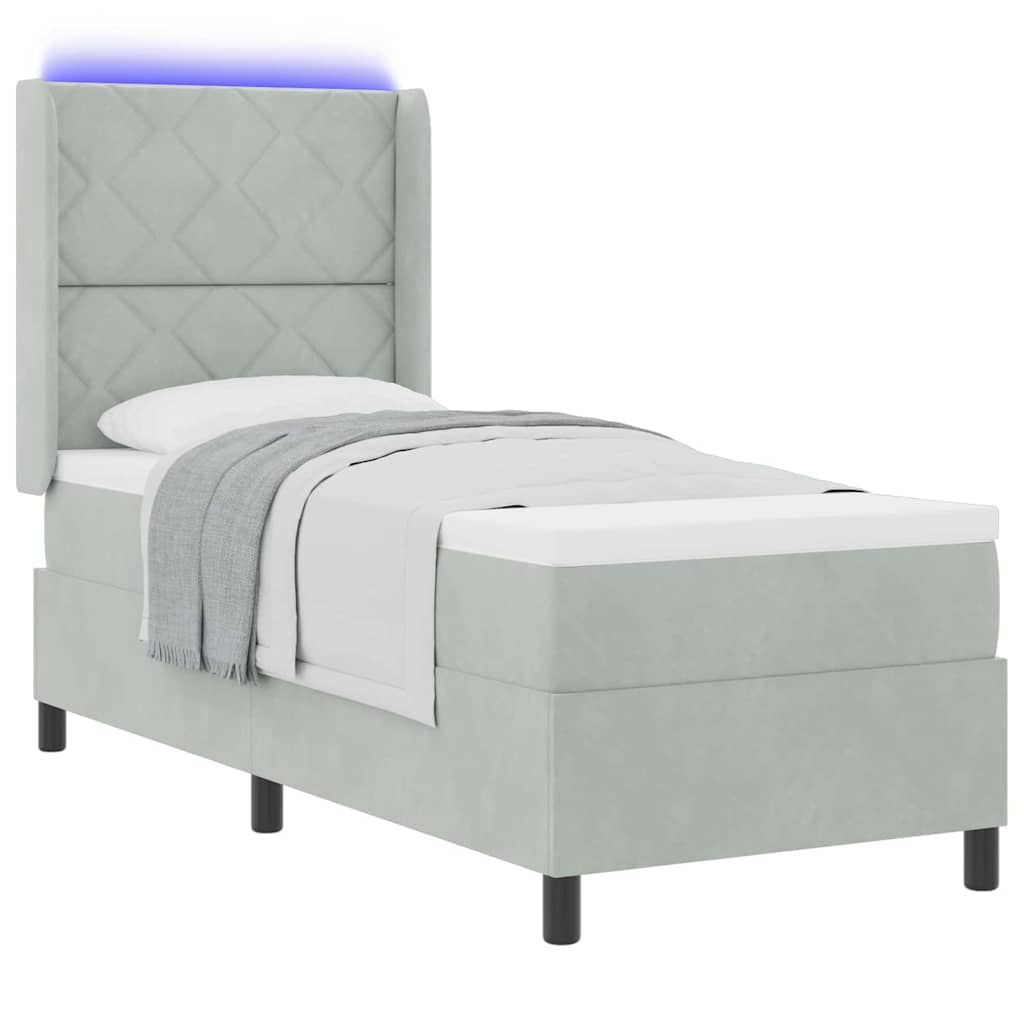 vidaXL Łóżko sprężynowe z paskami LED Jasnoszary 80 x 200 cm Aksamit