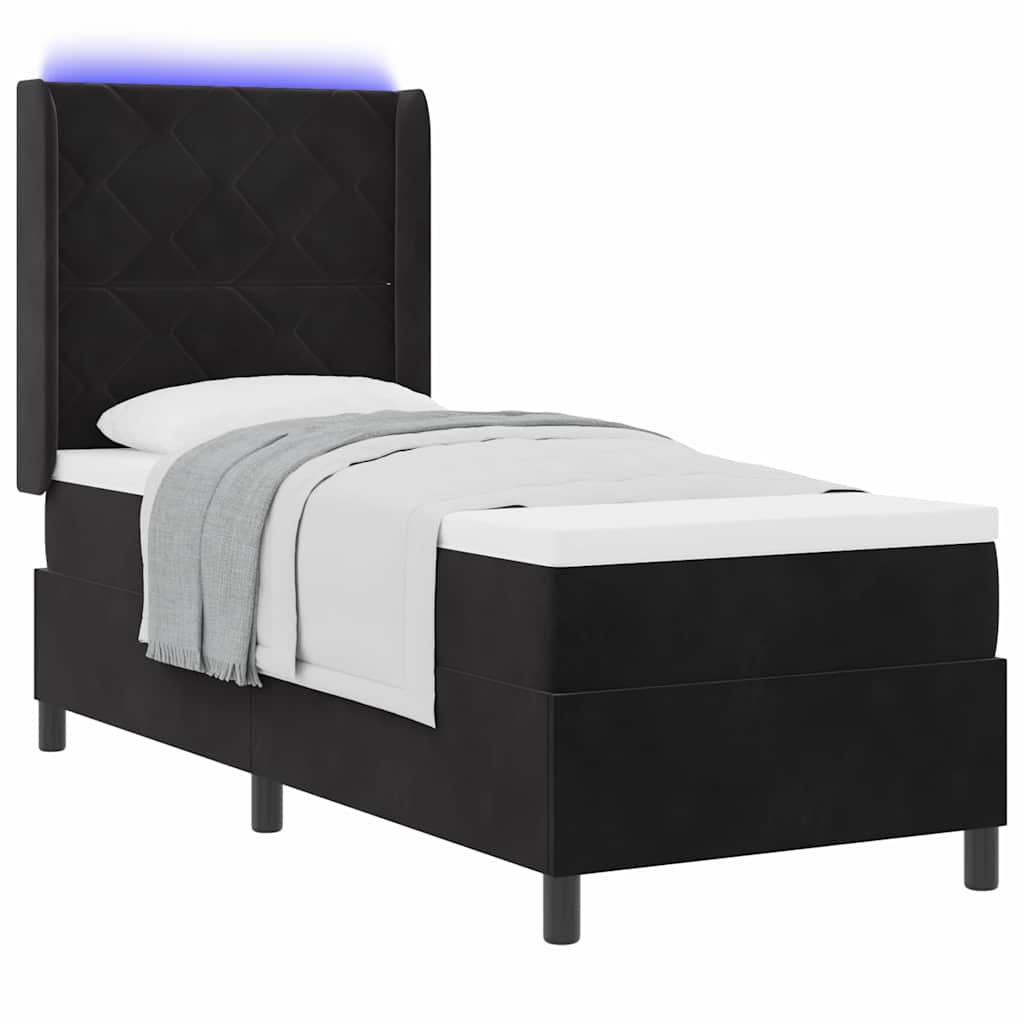 vidaXL Łóżko sprężynowe z paskami LED Czarny 80 x 200 cm Aksamit