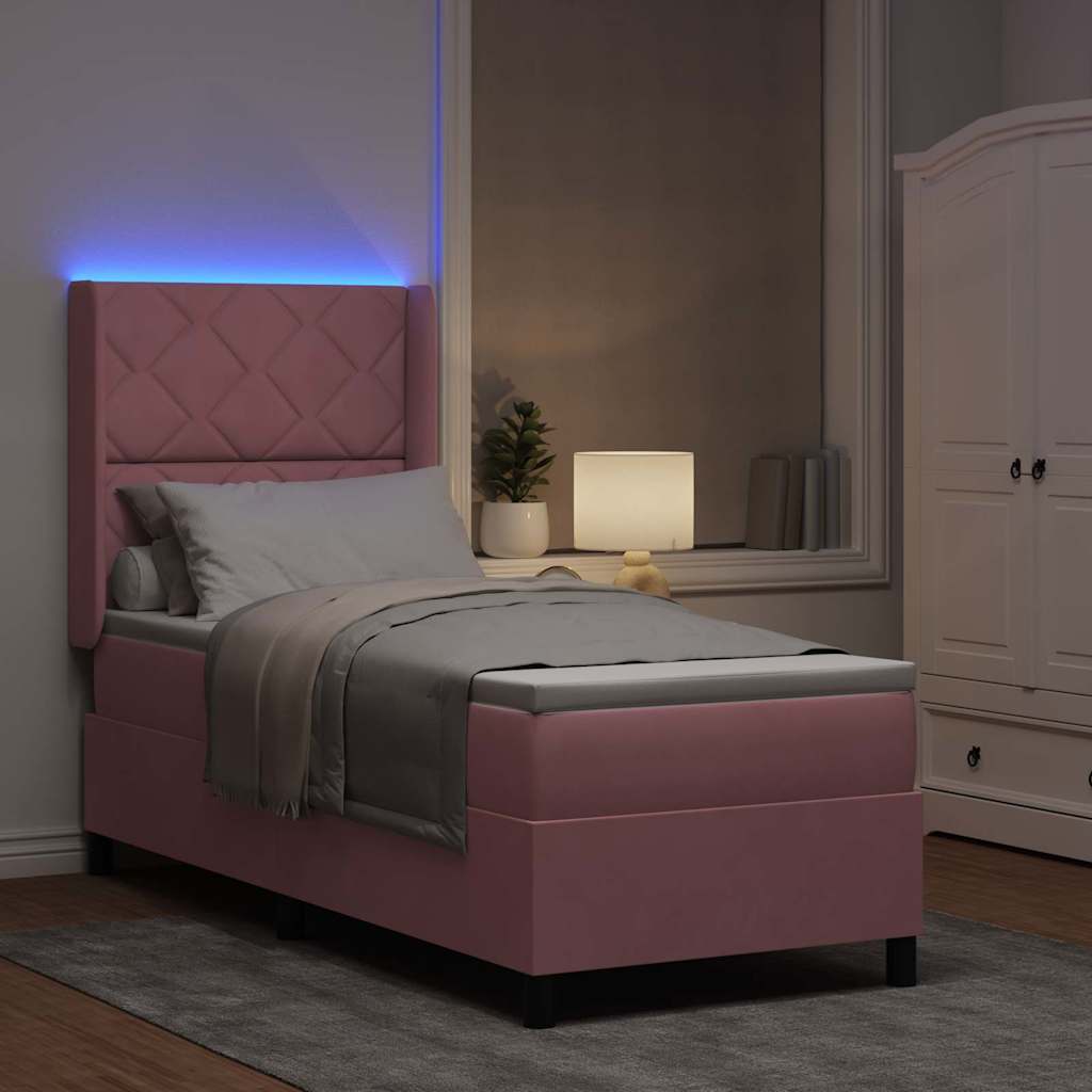 vidaXL Łóżko sprężynowe z materacem z LED Różowy 80 x 200 cm Aksamit