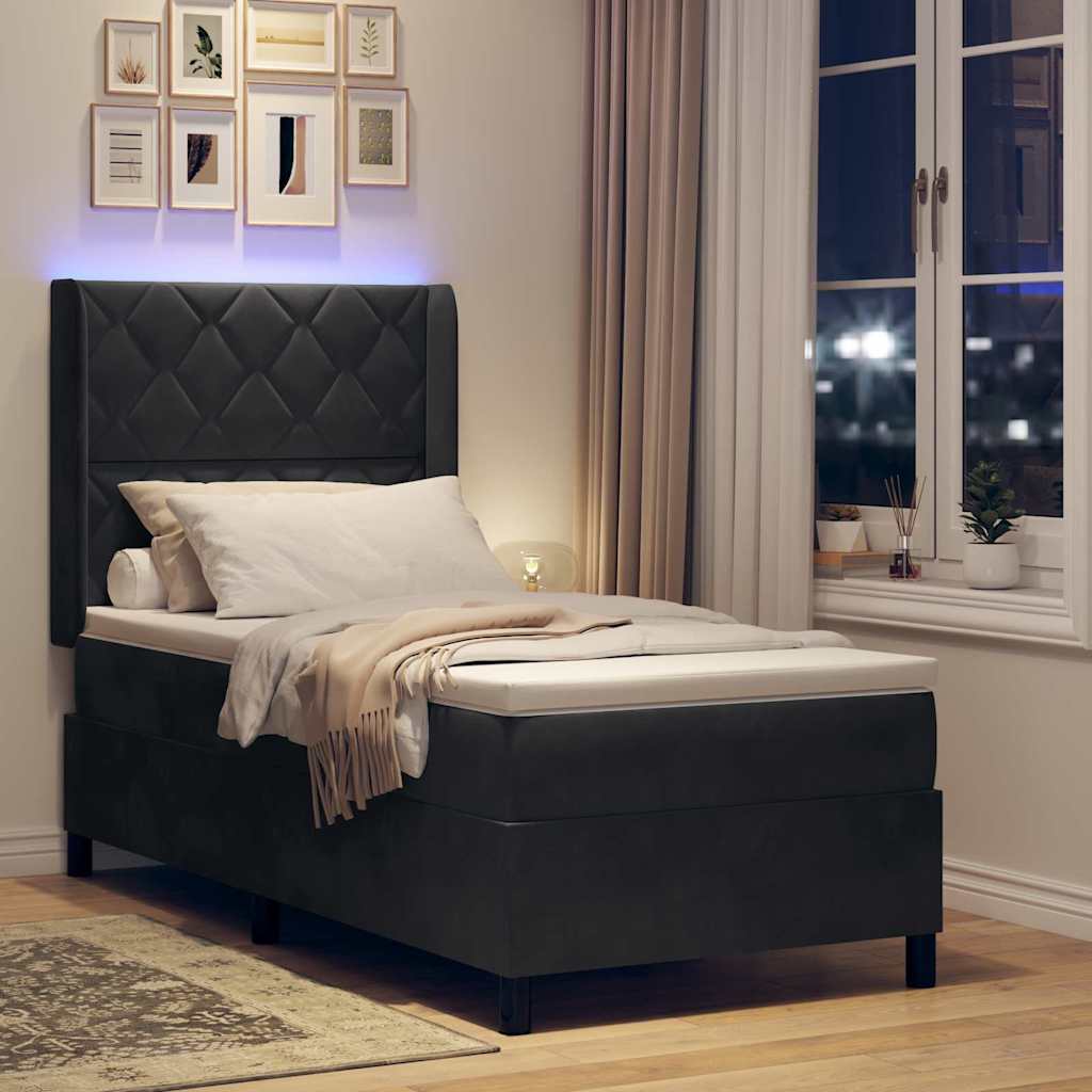 vidaXL Łóżko sprężynowe z paskami LED Czarny 90 x 190 cm Aksamit