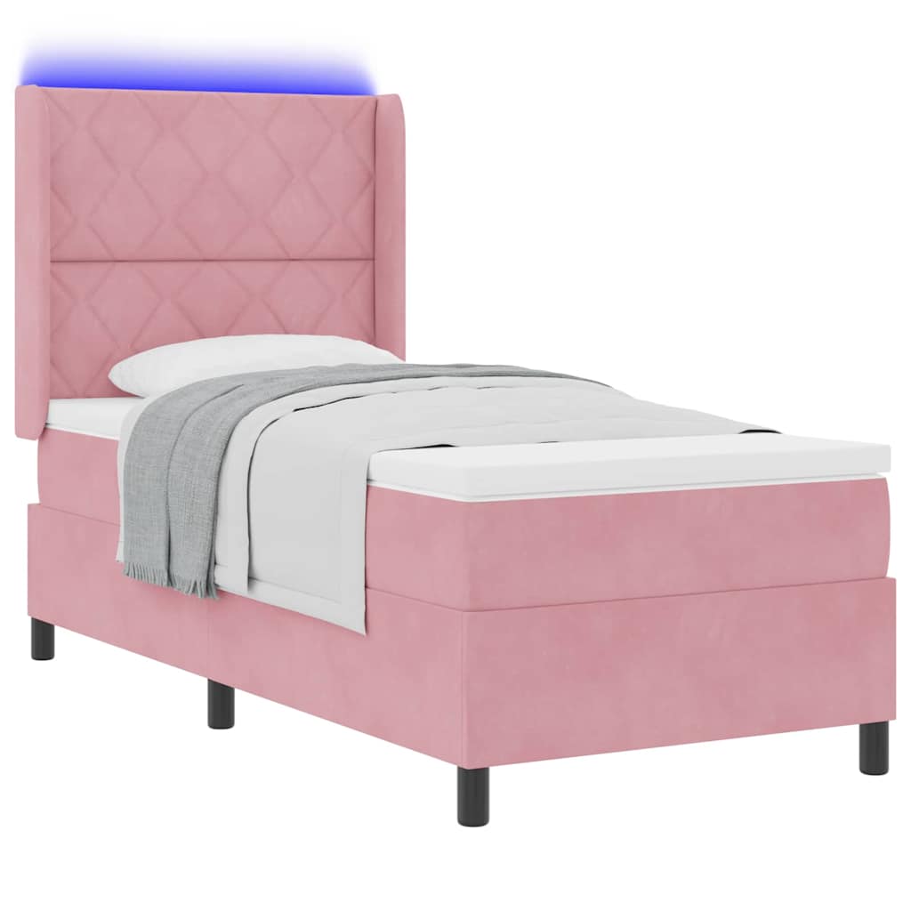 vidaXL Łóżko sprężynowe z paskami LED Różowy 90 x 190 cm Aksamit