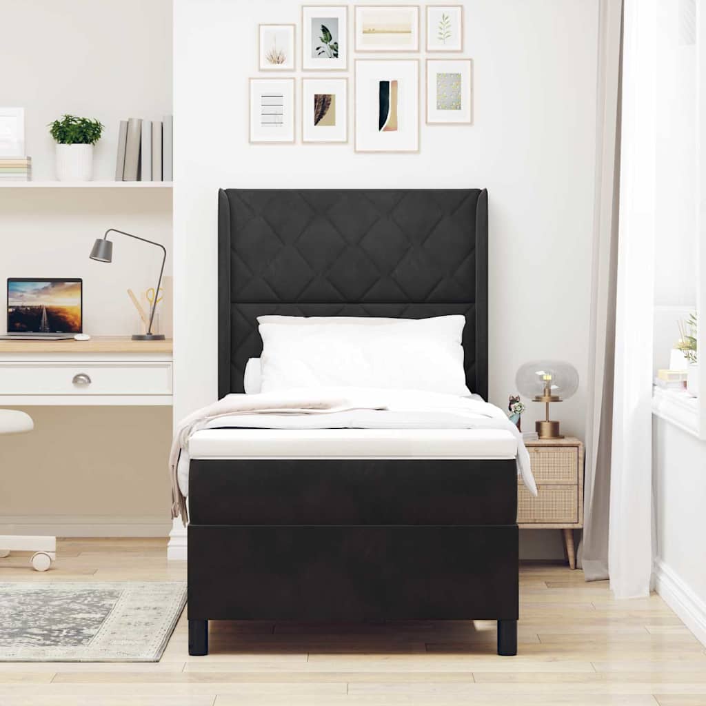 vidaXL Łóżko sprężynowe z paskami LED Czarny 90 x 200 cm Aksamit