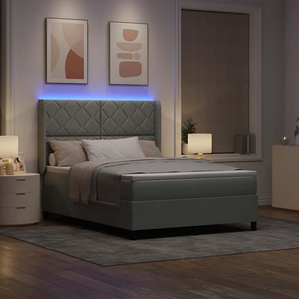 vidaXL Łóżko sprężynowe z paskami LED Jasnoszary 160 x 200 cm Aksamit