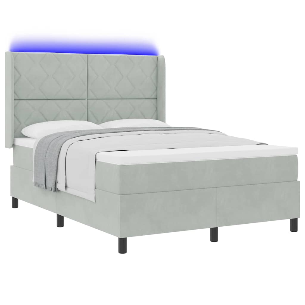 vidaXL Łóżko sprężynowe z paskami LED Jasnoszary 160 x 200 cm Aksamit