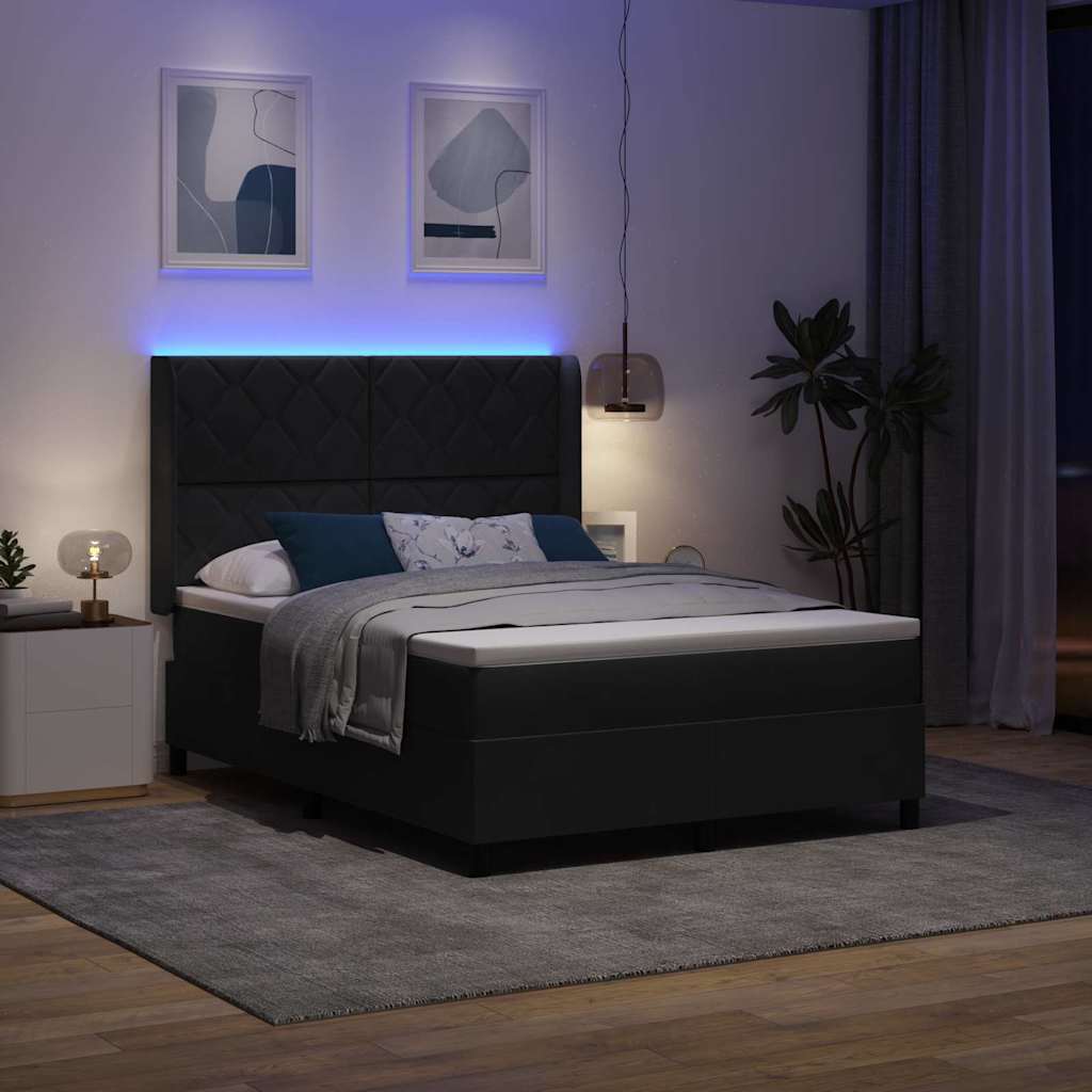 vidaXL Łóżko sprężynowe z paskami LED Czarny 160 x 200 cm Aksamit