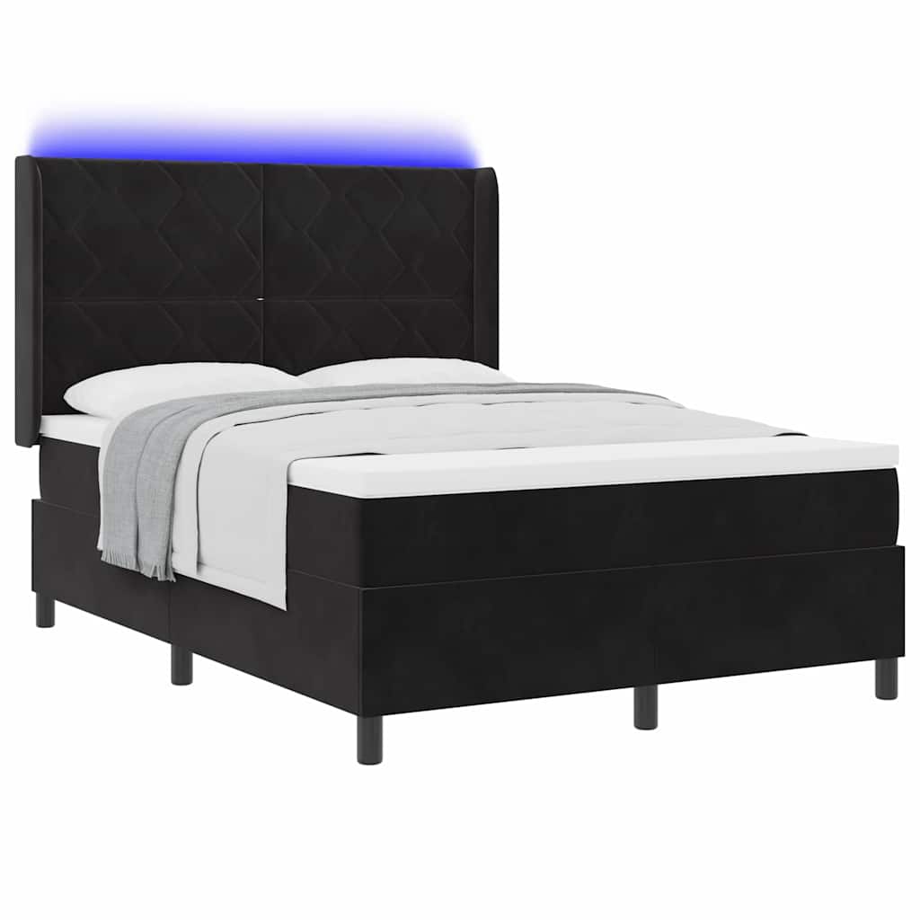 vidaXL Łóżko sprężynowe z paskami LED Czarny 160 x 200 cm Aksamit