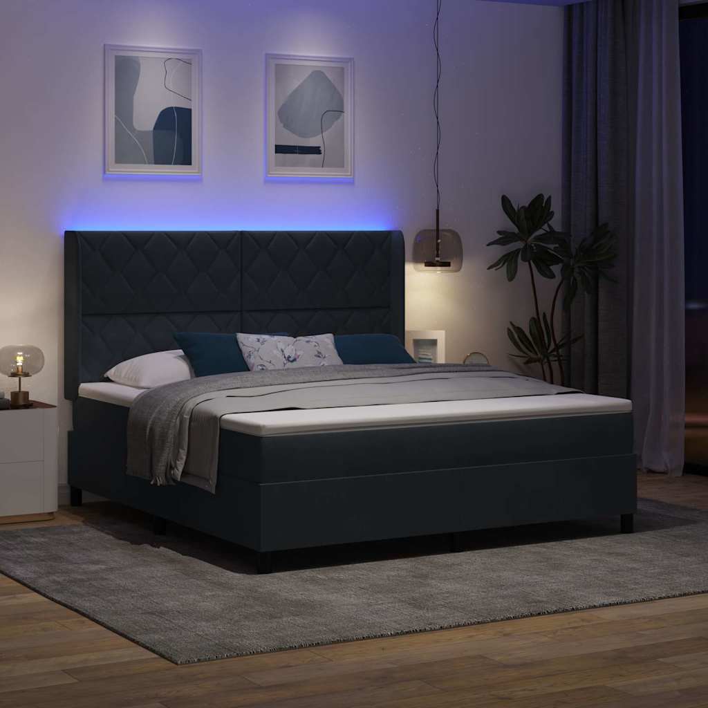 vidaXL Łóżko sprężynowe z paskami LED Ciemnoszary 180 x 200 cm Aksamit