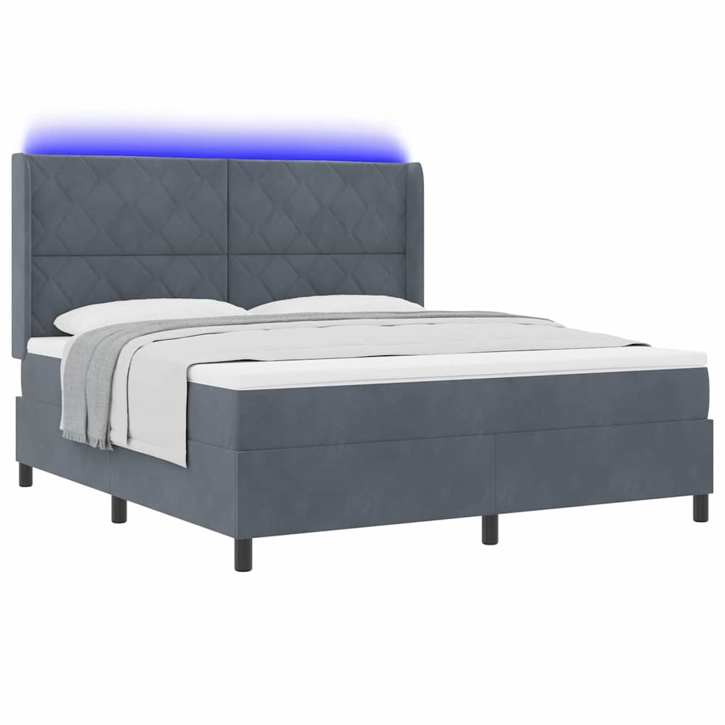 vidaXL Łóżko sprężynowe z paskami LED Ciemnoszary 180 x 200 cm Aksamit