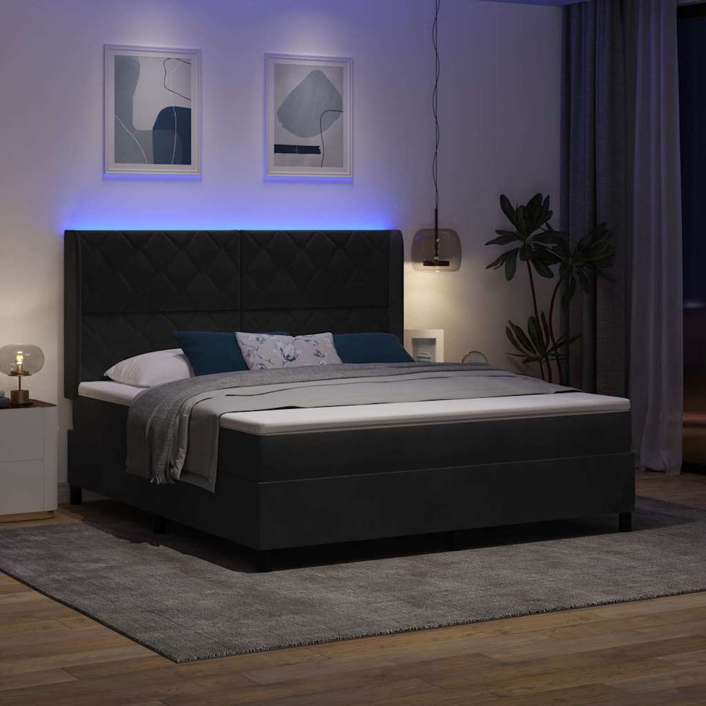 vidaXL Łóżko sprężynowe z paskami LED Czarny 180 x 200 cm Aksamit