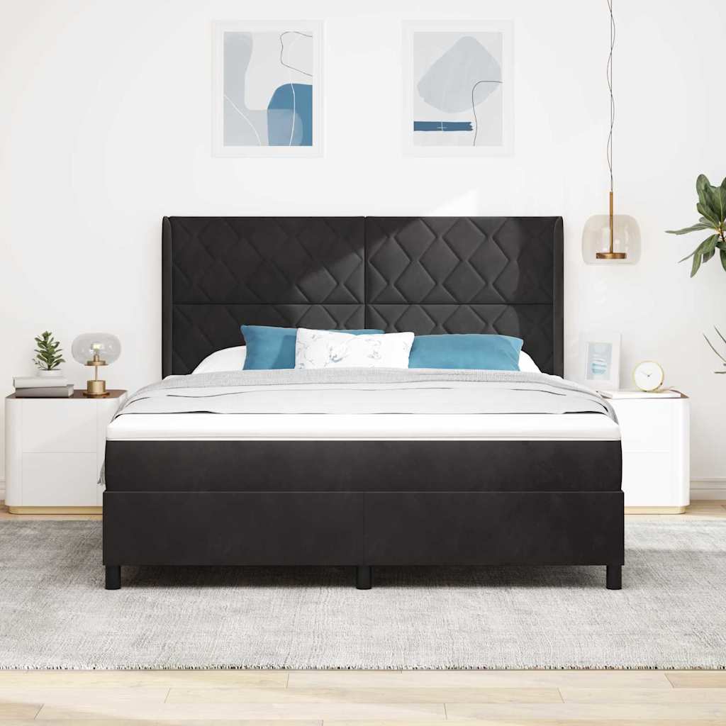 vidaXL Łóżko sprężynowe z paskami LED Czarny 180 x 200 cm Aksamit