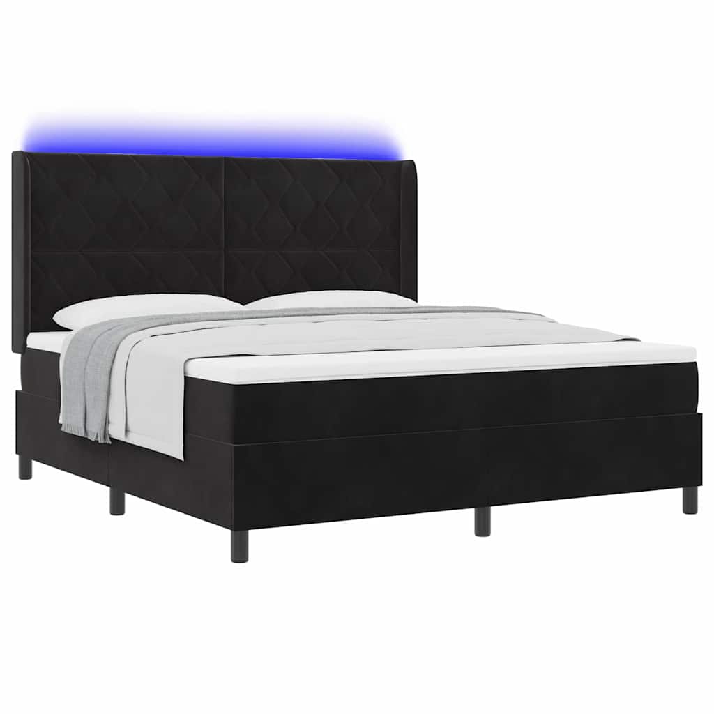 vidaXL Łóżko sprężynowe z paskami LED Czarny 180 x 200 cm Aksamit