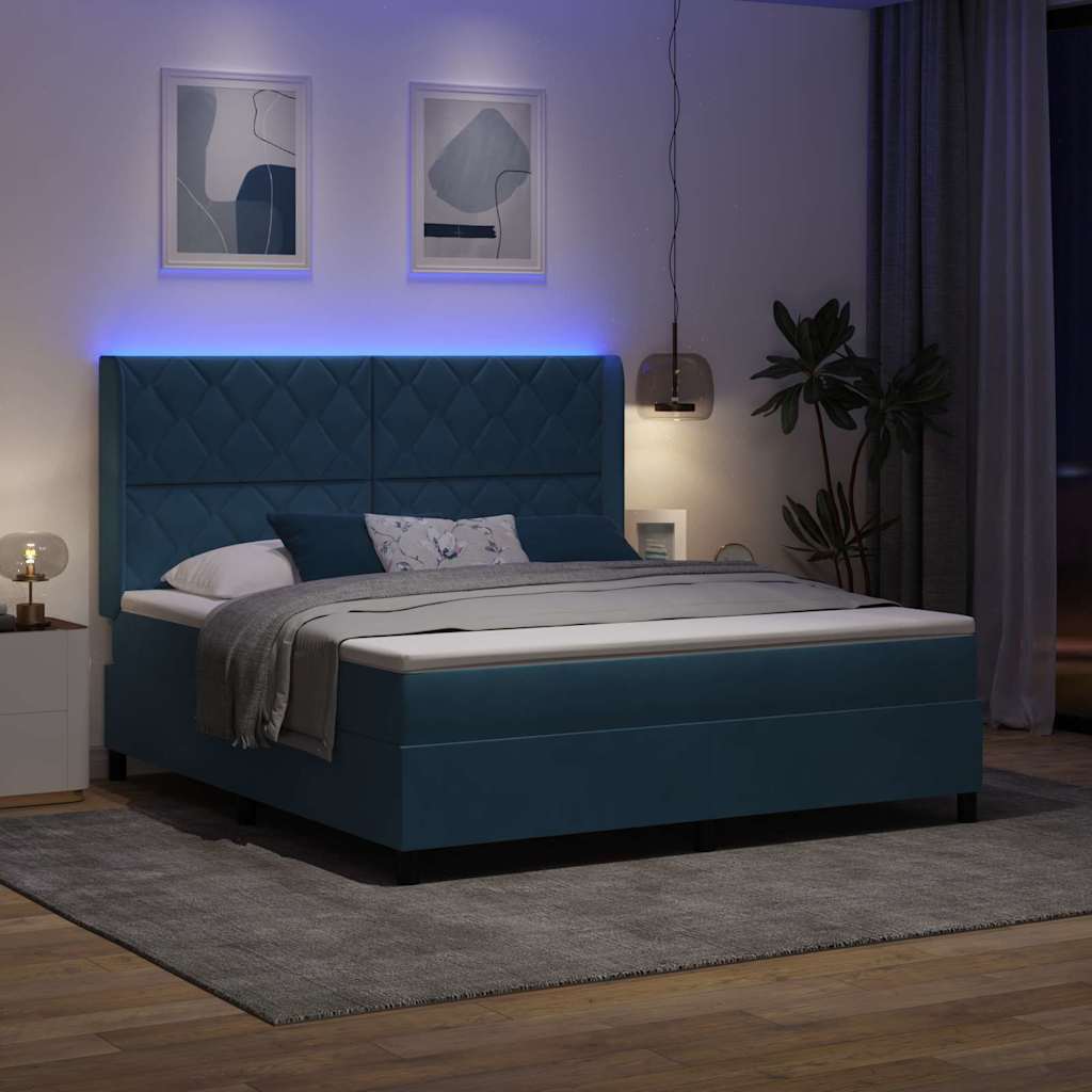 vidaXL Łóżko sprężynowe z paskami LED Niebieski 180 x 200 cm Aksamit