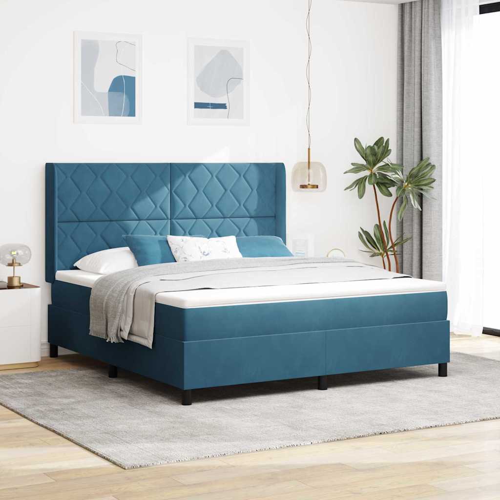 vidaXL Łóżko sprężynowe z paskami LED Niebieski 180 x 200 cm Aksamit
