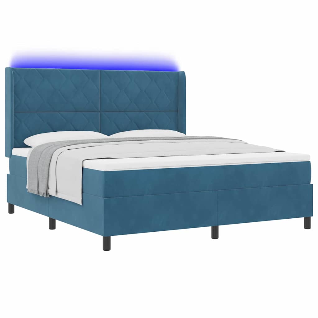 vidaXL Łóżko sprężynowe z paskami LED Niebieski 180 x 200 cm Aksamit