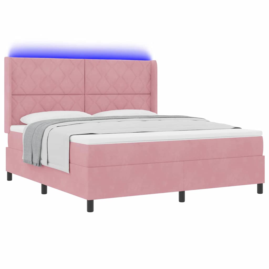vidaXL Łóżko sprężynowe z materacem z LED Różowy 180 x 200 cm Aksamit