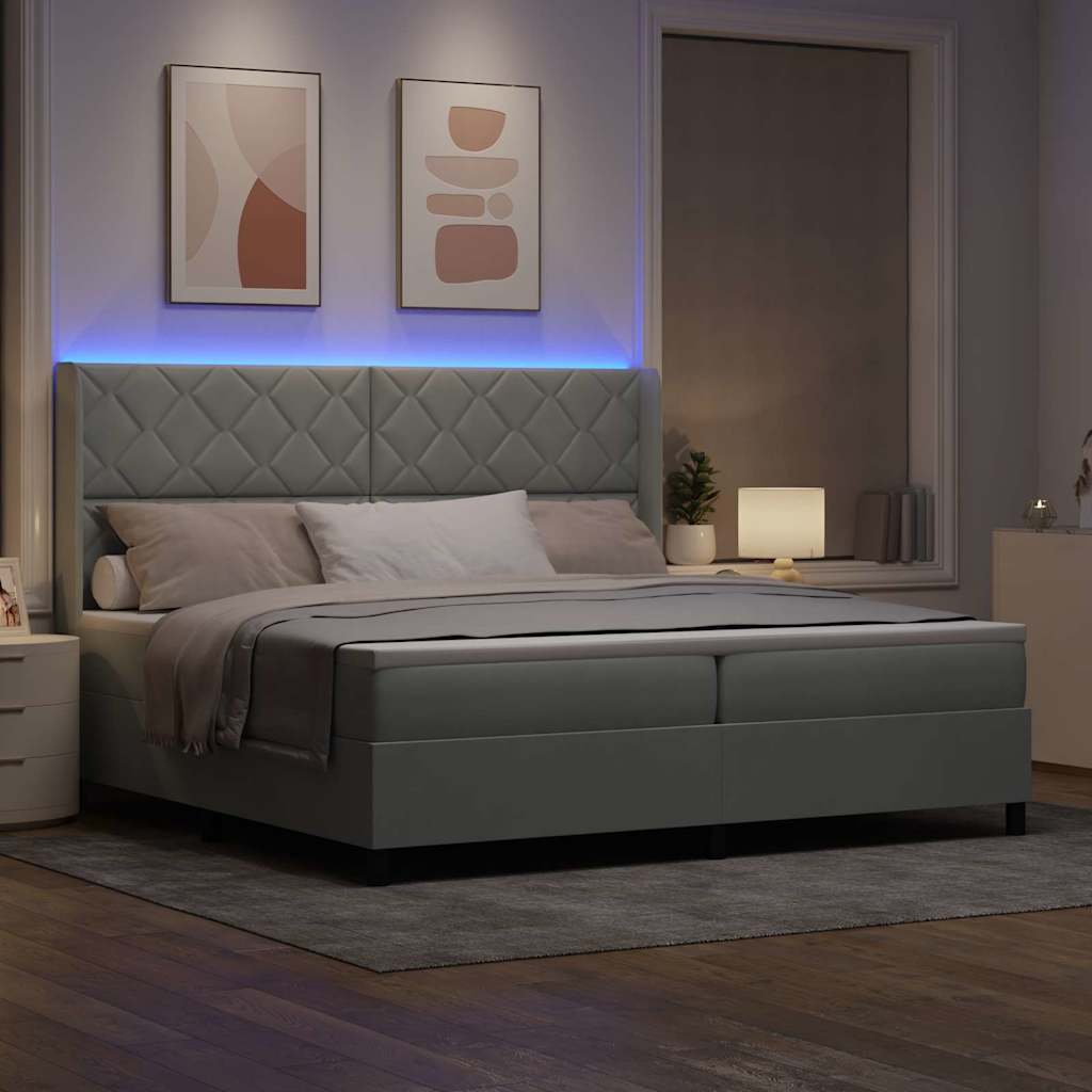 vidaXL Łóżko sprężynowe z paskami LED Jasnoszary 200 x 200 cm Aksamit