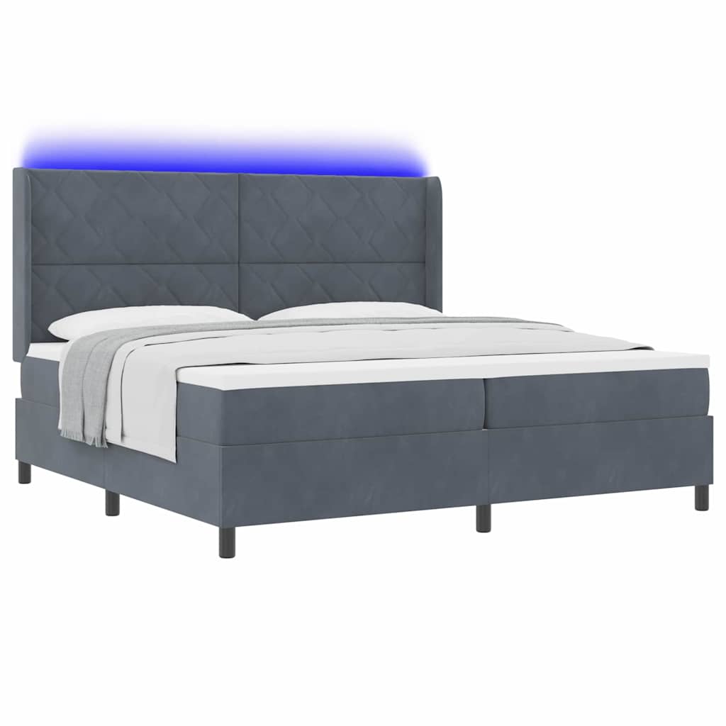 vidaXL Łóżko sprężynowe z paskami LED Ciemnoszary 200 x 200 cm Aksamit