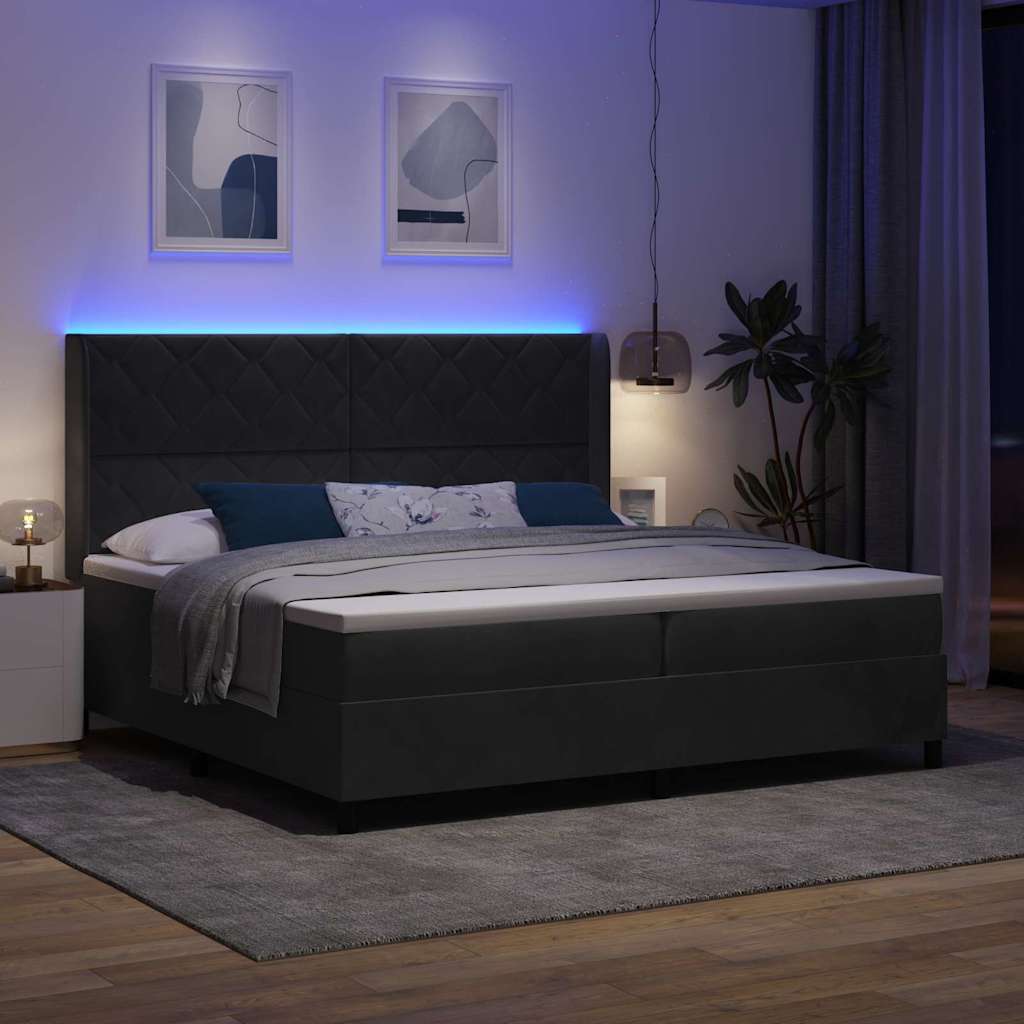 vidaXL Łóżko sprężynowe z paskami LED Czarny 200 x 200 cm Aksamit