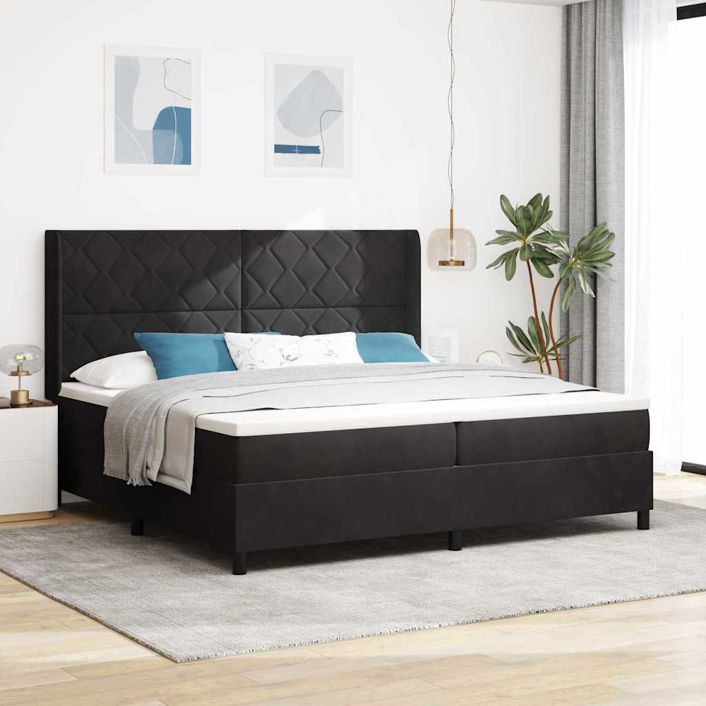 vidaXL Łóżko sprężynowe z paskami LED Czarny 200 x 200 cm Aksamit