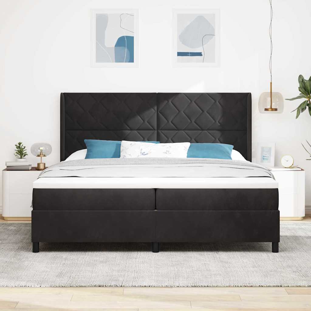 vidaXL Łóżko sprężynowe z paskami LED Czarny 200 x 200 cm Aksamit
