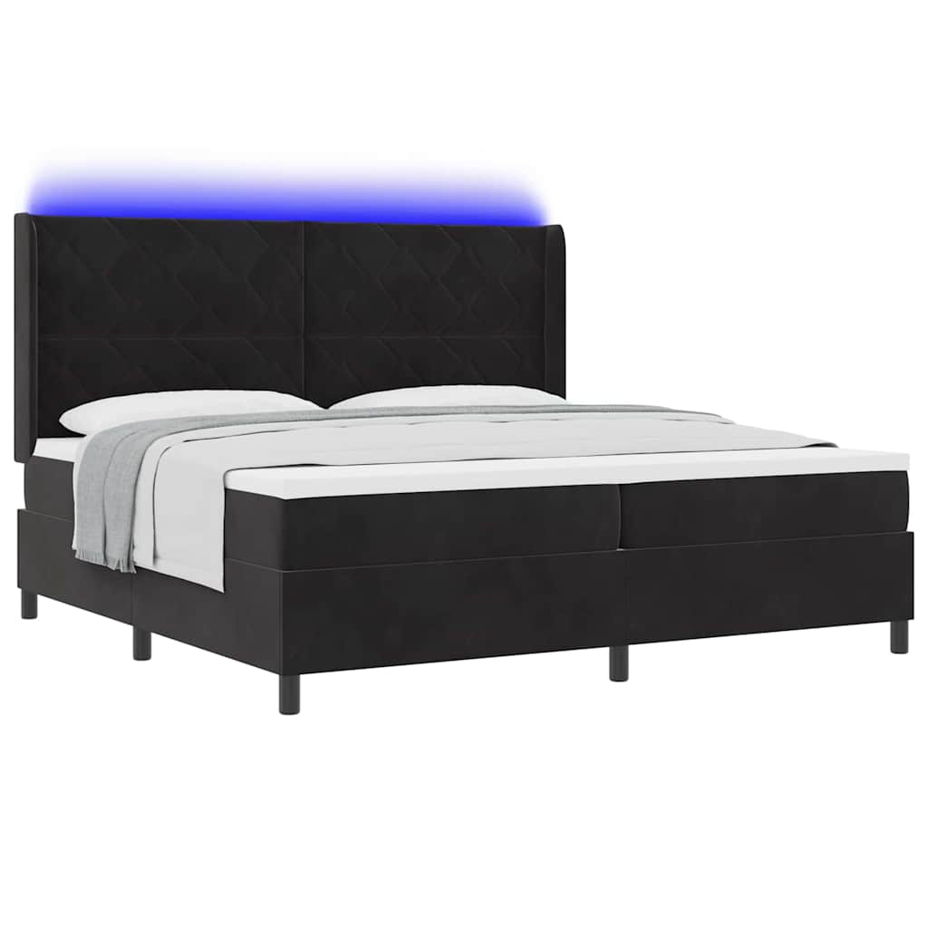 vidaXL Łóżko sprężynowe z paskami LED Czarny 200 x 200 cm Aksamit