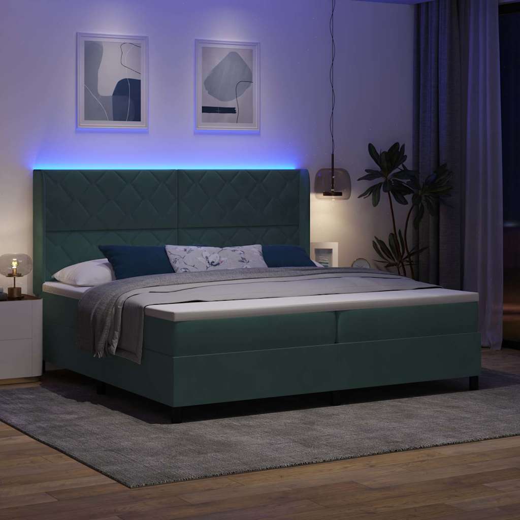 vidaXL Łóżko sprężynowe Ciemna zieleń 200 x 200 cm Aksamit
