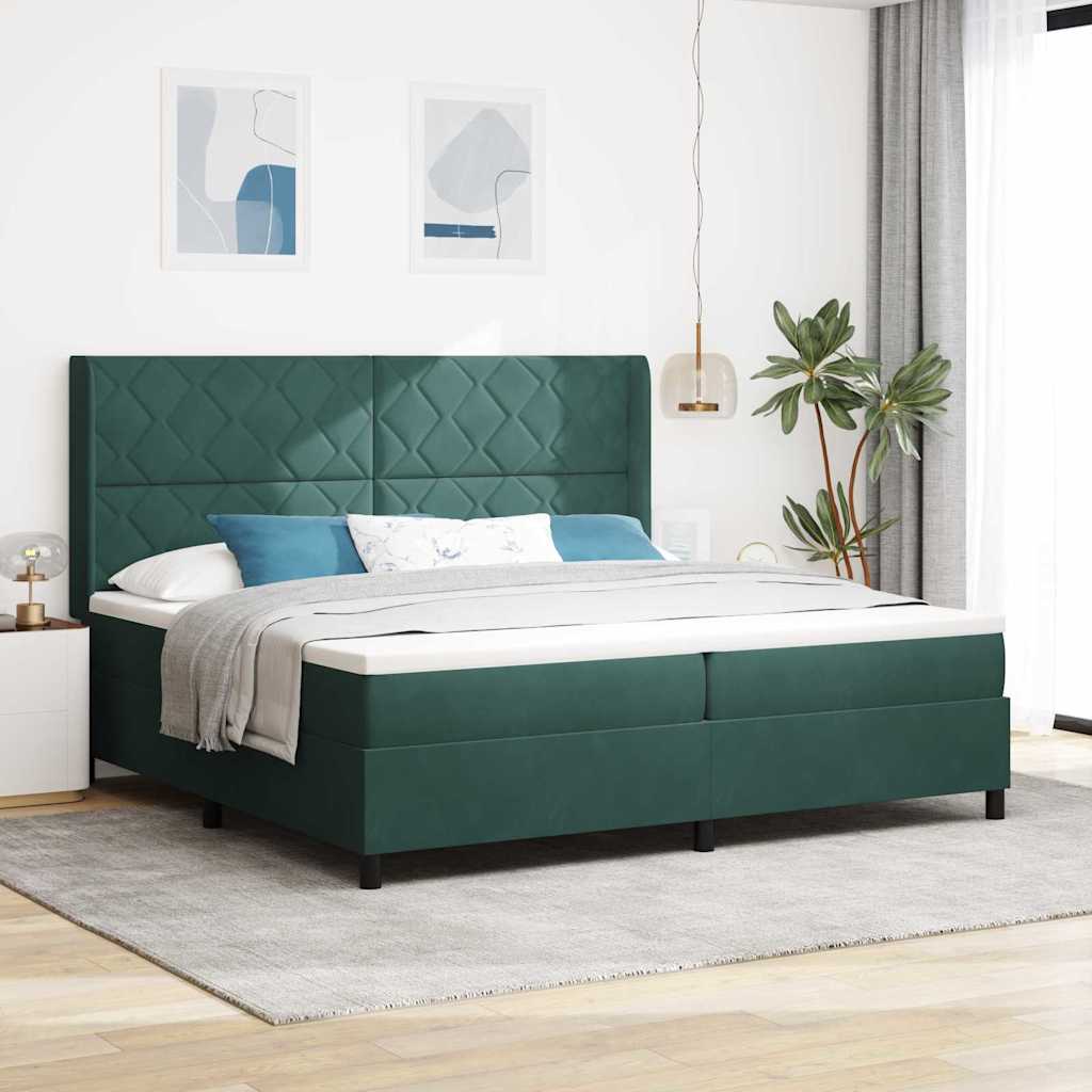 vidaXL Łóżko sprężynowe Ciemna zieleń 200 x 200 cm Aksamit