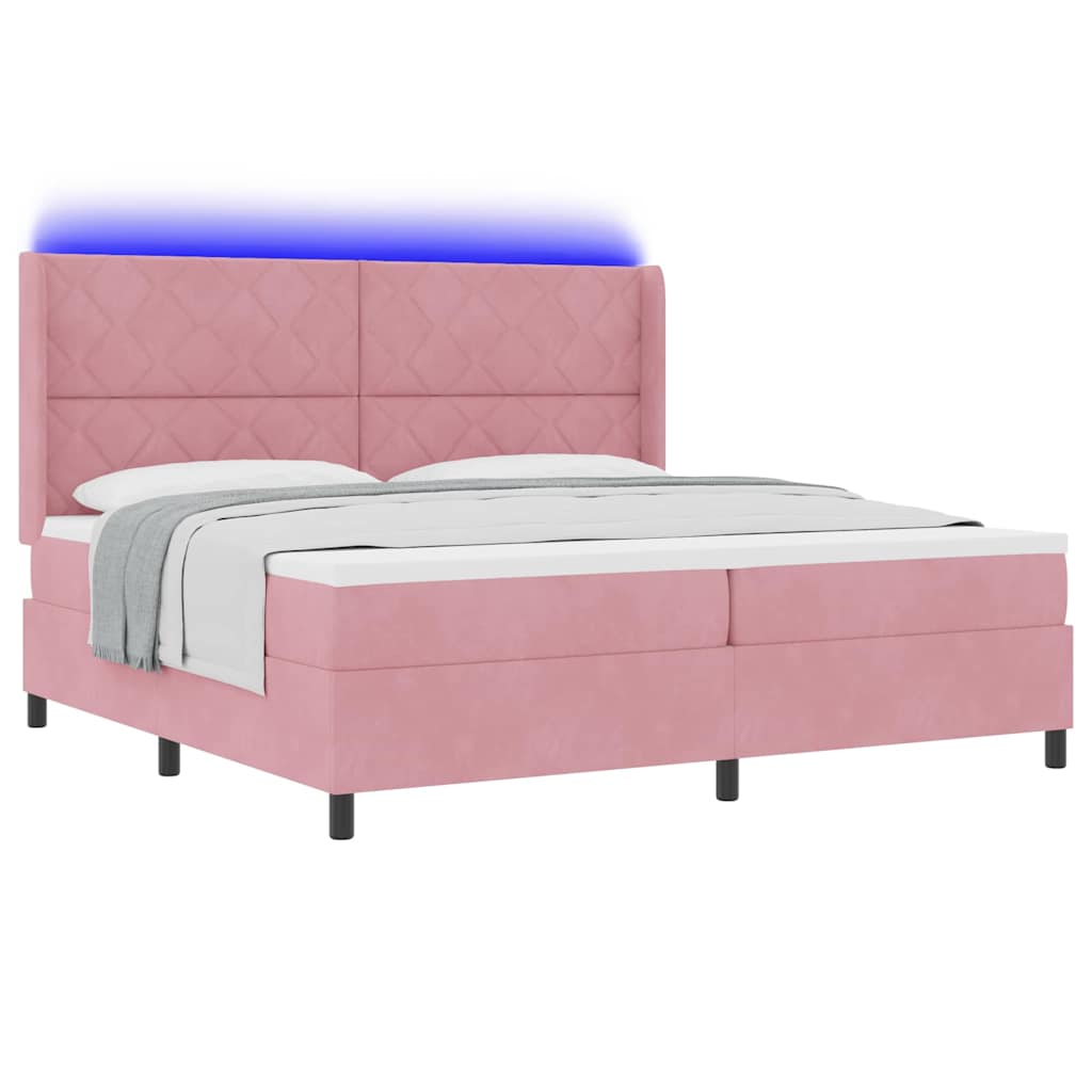 vidaXL Łóżko sprężynowe z paskami LED Różowy 200 x 200 cm Aksamit