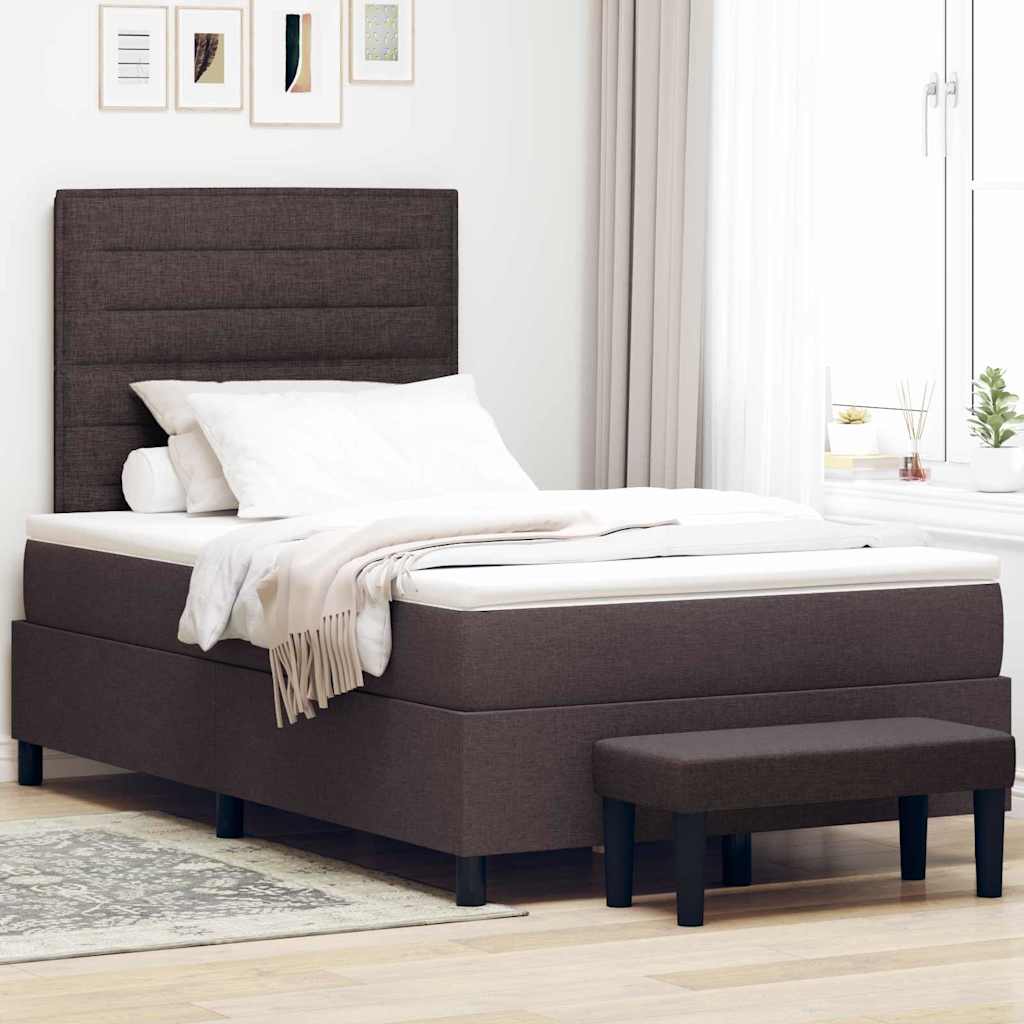 vidaXL Łóżko sprężynowe Z zagłówkiem Ciemny brąz 120 x 200 cm tkanina