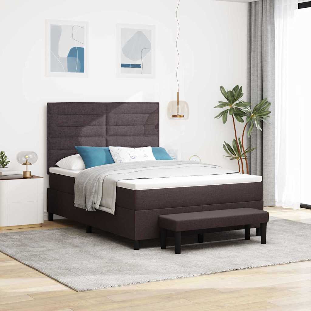 vidaXL Łóżko sprężynowe Z zagłówkiem Ciemny brąz 140 x 200 cm tkanina