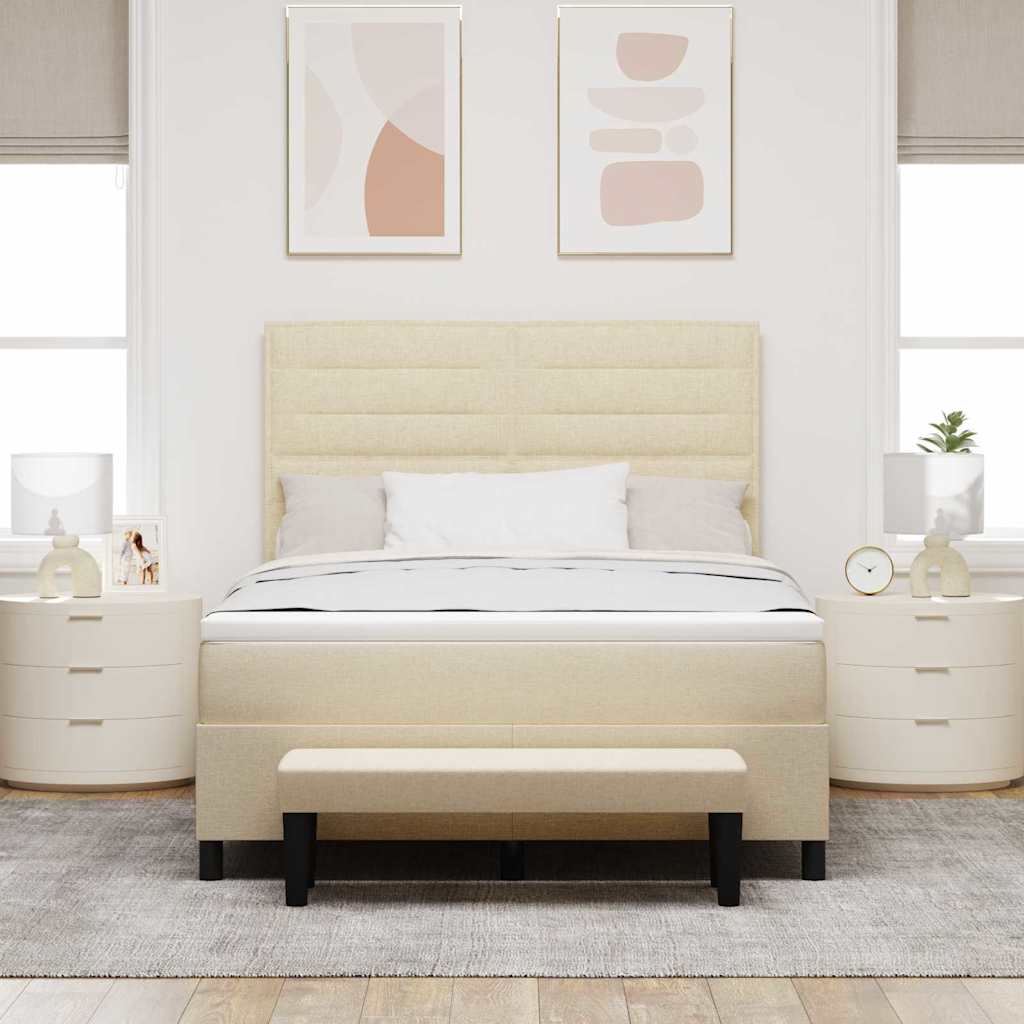 vidaXL Łóżko sprężynowe Z zagłówkiem Kremowy 160 x 200 cm tkanina