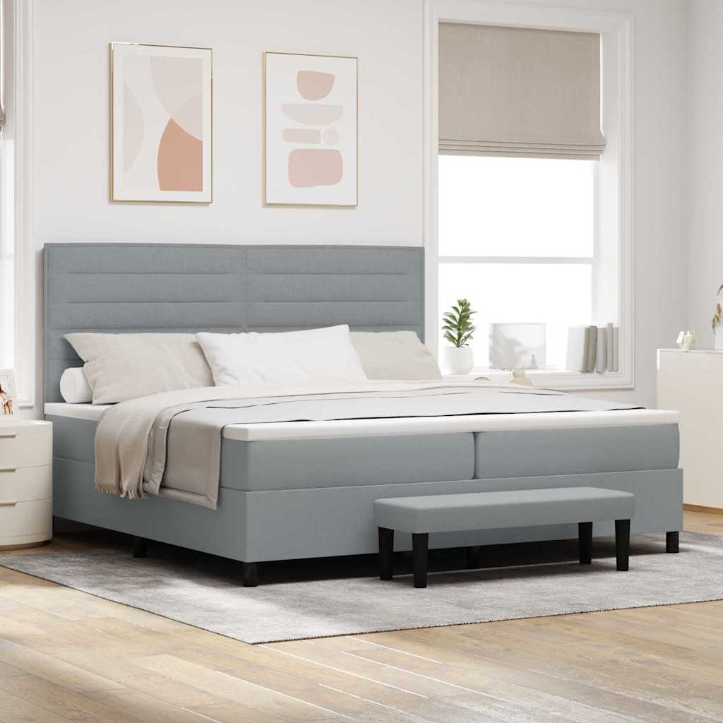 vidaXL Łóżko sprężynowe Z zagłówkiem Jasnoszary 200 x 200 cm tkanina