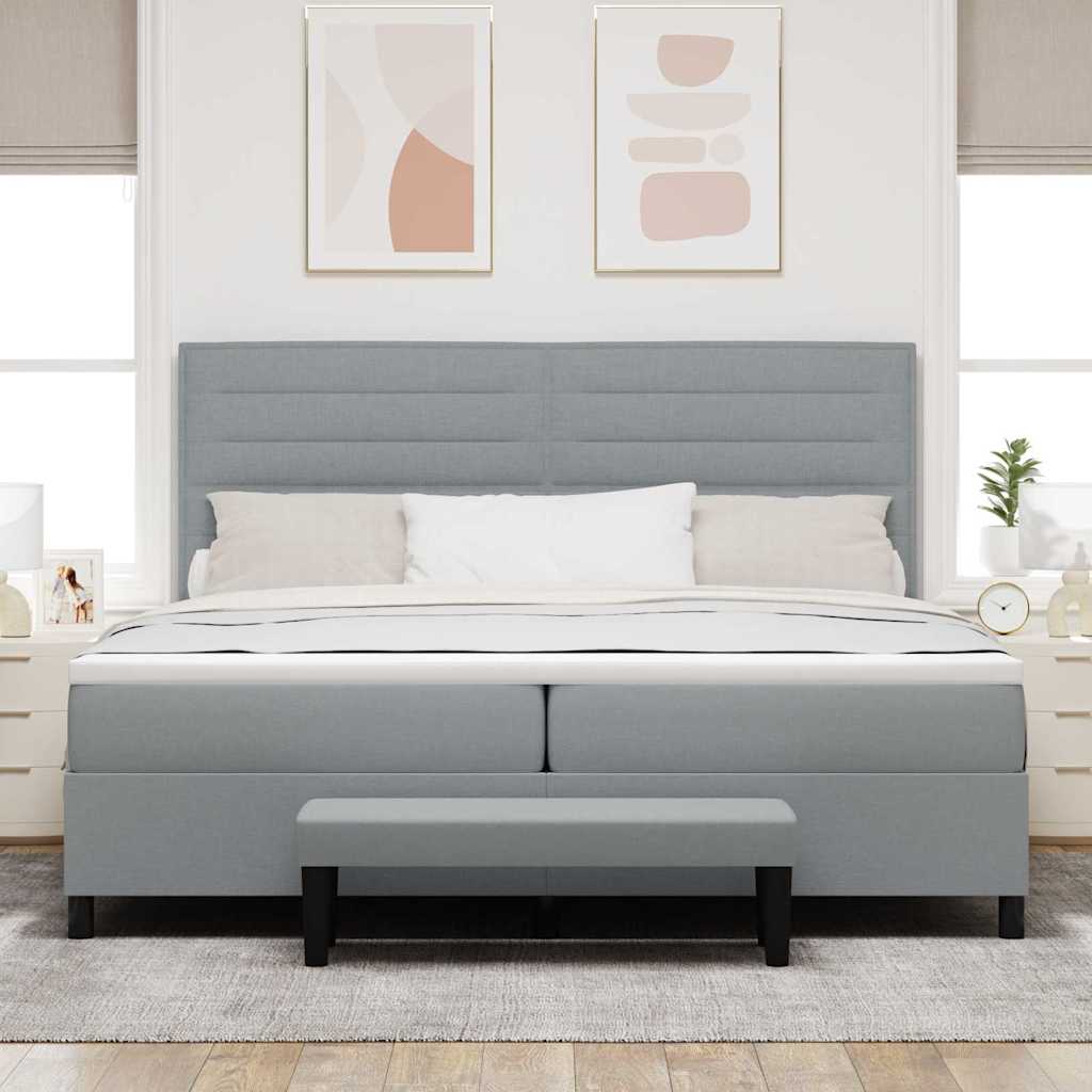 vidaXL Łóżko sprężynowe Z zagłówkiem Jasnoszary 200 x 200 cm tkanina