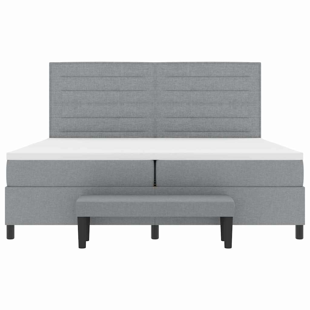 vidaXL Łóżko sprężynowe Z zagłówkiem Jasnoszary 200 x 200 cm tkanina