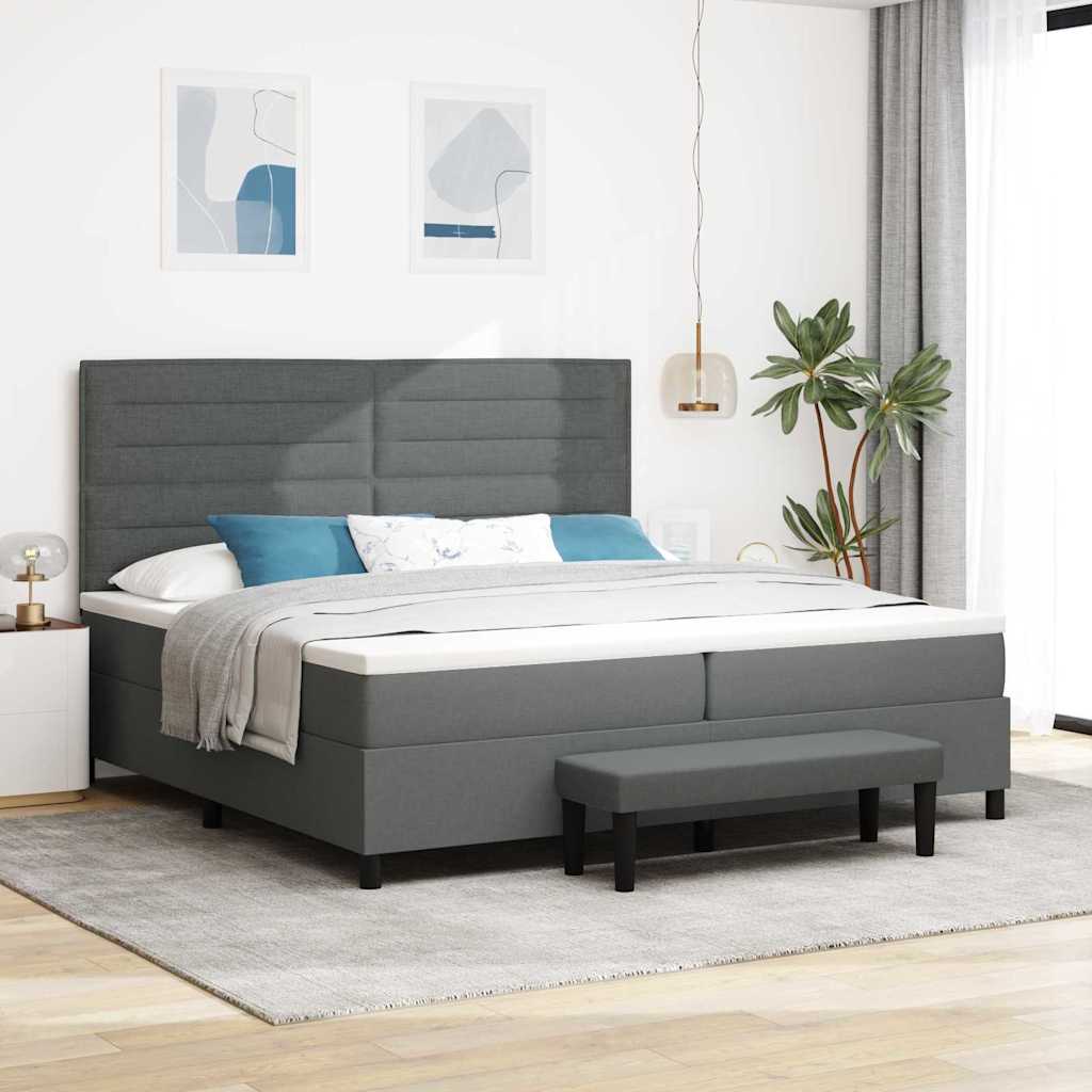 vidaXL Łóżko sprężynowe z materacem Ciemnoszary 200 x 200 cm tkanina