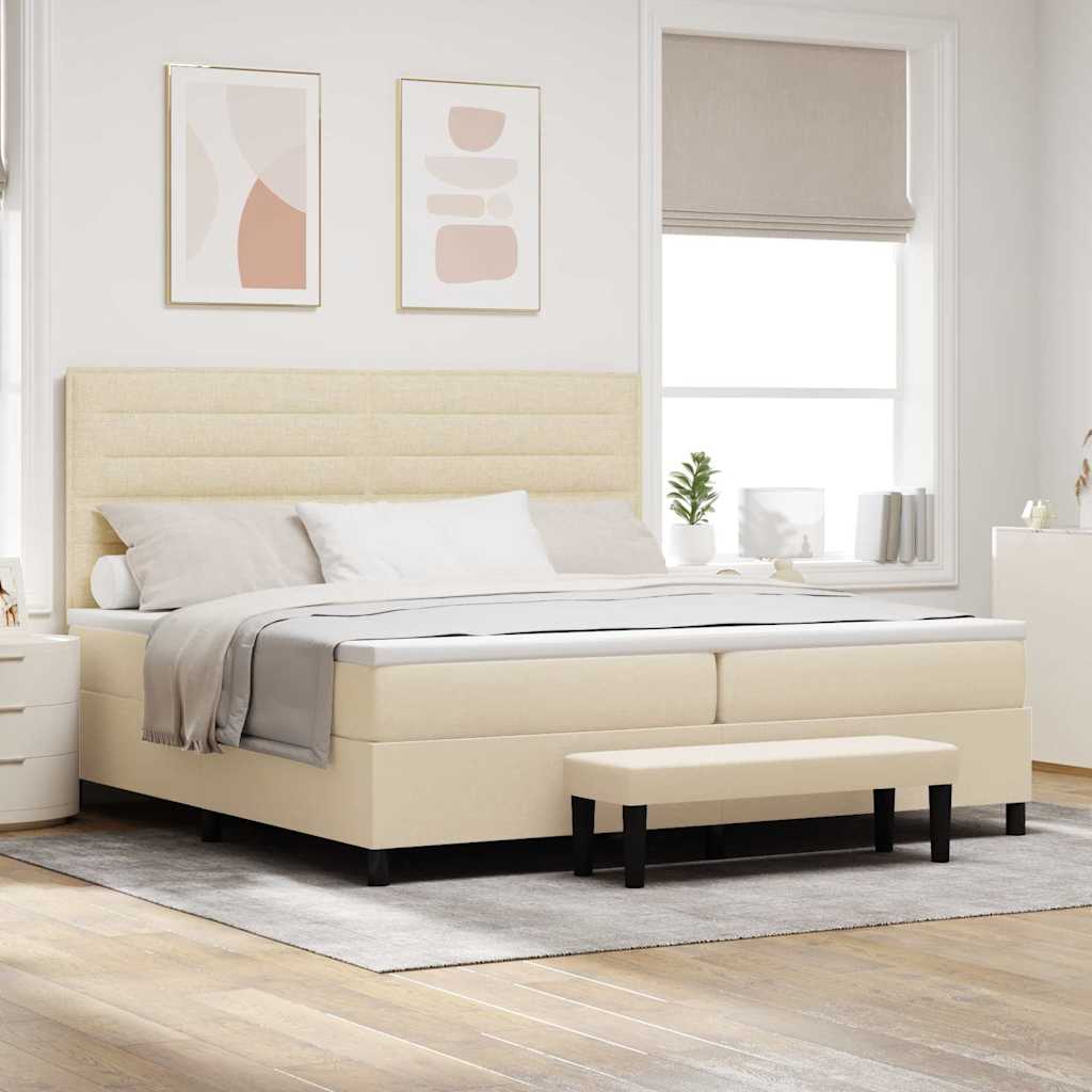 vidaXL Łóżko sprężynowe z materacem Kremowy 200 x 200 cm tkanina