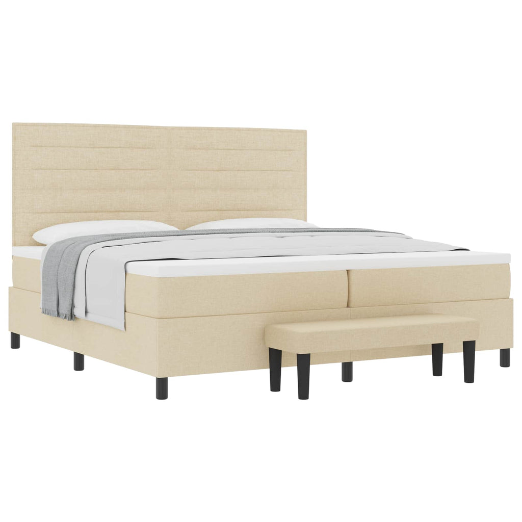 vidaXL Łóżko sprężynowe z materacem Kremowy 200 x 200 cm tkanina