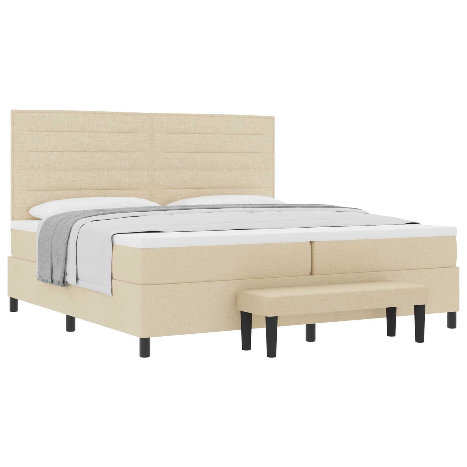 vidaXL Łóżko sprężynowe z materacem Kremowy 200 x 200 cm tkanina