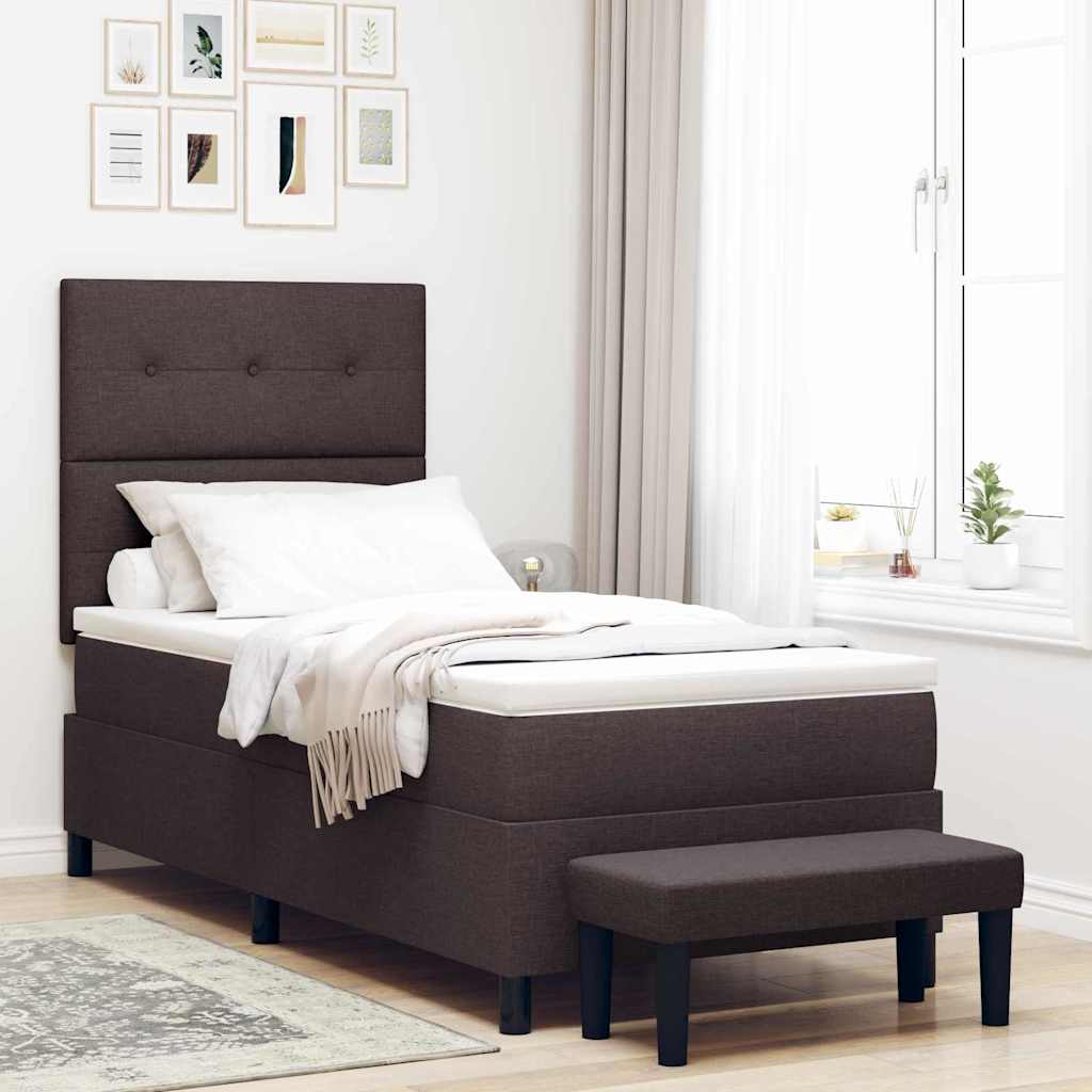 vidaXL Łóżko sprężynowe Z zagłówkiem Ciemny brąz 100 x 200 cm tkanina
