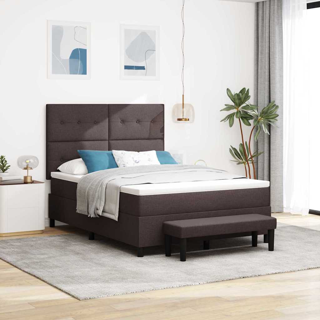 vidaXL Łóżko sprężynowe Z zagłówkiem Ciemny brąz 140 x 190 cm tkanina