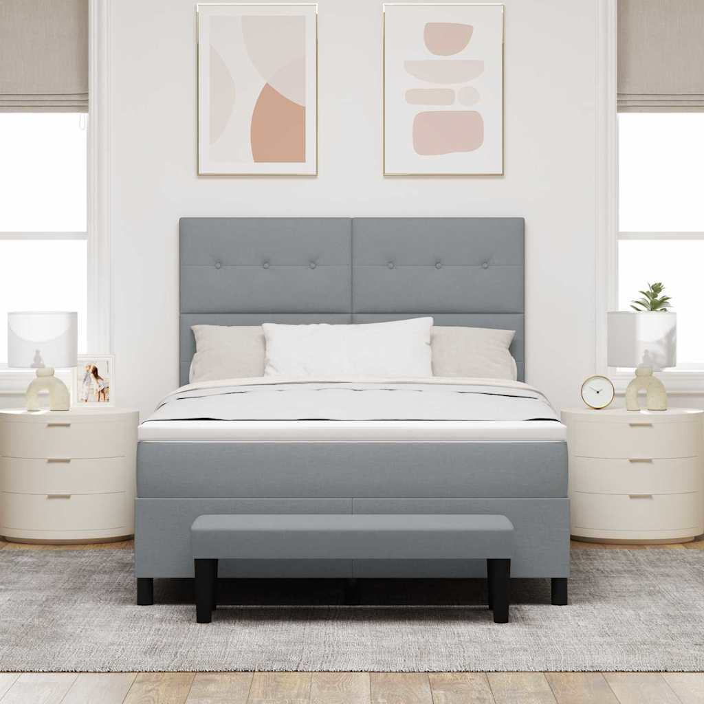 vidaXL Łóżko sprężynowe Z zagłówkiem Jasnoszary 140 x 200 cm tkanina